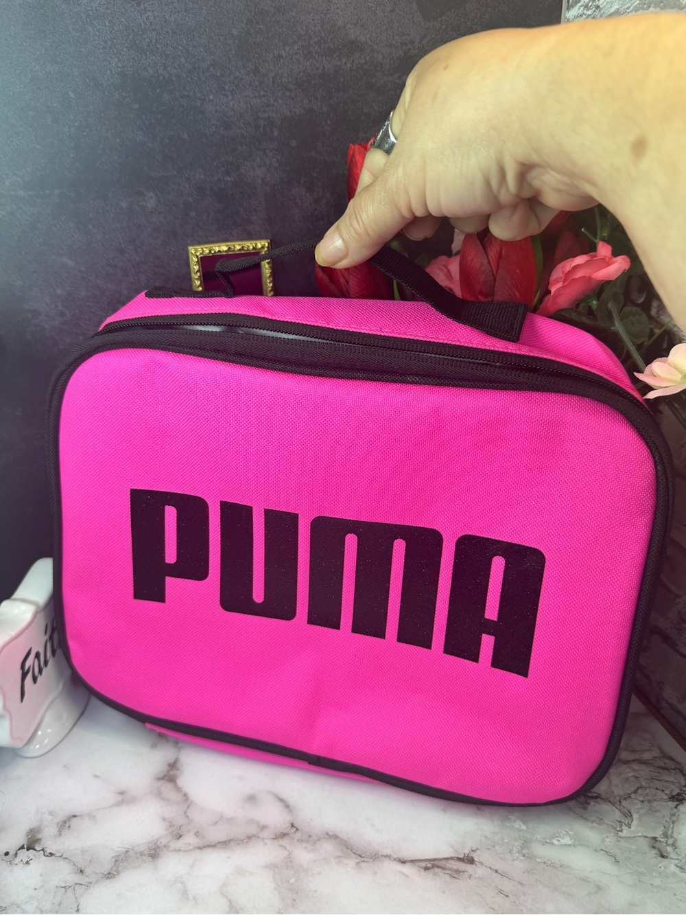 Puma Bright Pink Cosmetic Case with Black Logo or Lunchbox
